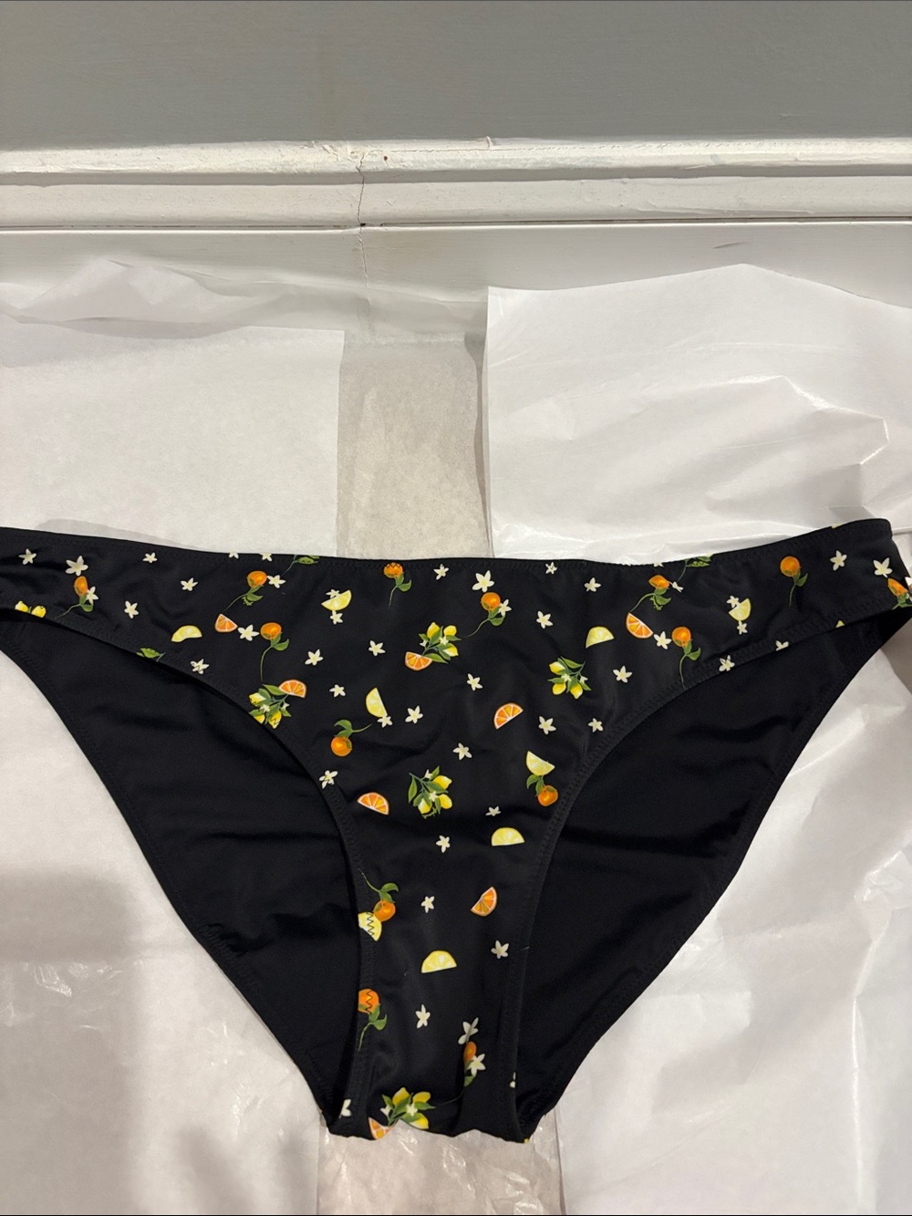 PINK Victoria's Secret Black Bikini Bottoms with Orange & Yellow Citrus Print